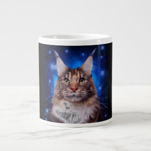 Taza De Café Gigante Gato Main Coon Fondo Azul Estrellas