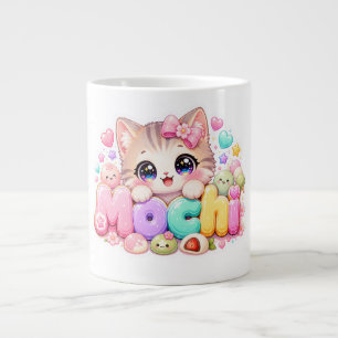 Taza De Café Gigante Gato Mochi Kawaii Lindo Nombre Rosa Pastel Brillan