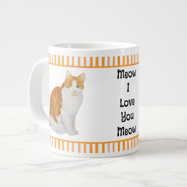 Taza De Café Gigante Gato Naranja de acuarela personalizado con rayas (Izquierda)