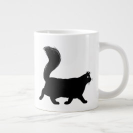Taza De Café Gigante Gato negro andando con cola larga y esponjosa