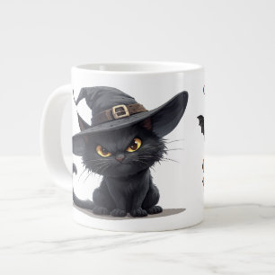 Taza De Café Gigante Gato Negro con Sombrero de Bruja con Magia de Hall