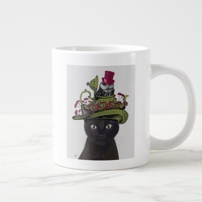 Taza De Café Gigante Gato negro con tetera y búho (Derecha)