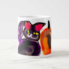 Taza De Café Gigante Gato negro de alegría de calabaza
