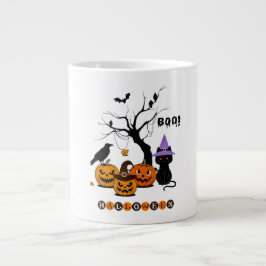Taza De Café Gigante Gato negro de Halloween lindo con calabazas