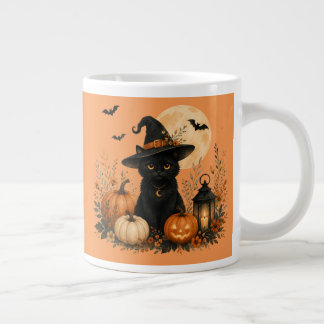 Taza De Café Gigante Gato negro lindo calabaza Halloween