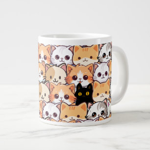 Taza De Café Gigante Gato negro lindo en gatos naranjas mascota Patrón 