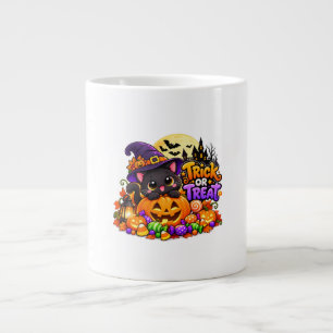 Taza De Café Gigante Gato negro lindo truco o trato Halloween espeluzna