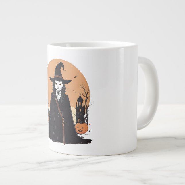 Taza De Café Gigante Gato negro místico salem con calabazas (Derecha)