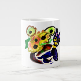 Taza De Café Gigante Gato negro y girasoles