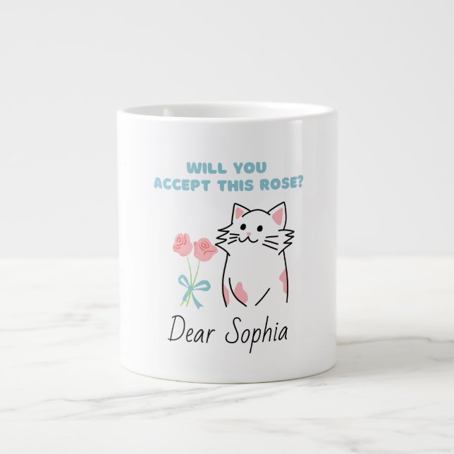 Taza De Café Gigante Gato y Rosa Adorable (Frente)