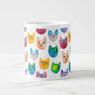 Taza De Café Gigante Gatos acuarelas y amigos