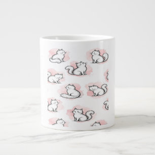 Taza De Café Gigante Gatos Blancos Lindos Patrón Acuarela Rosa Gato Kaw