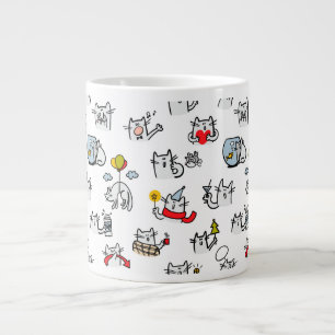 Taza De Café Gigante Gatos divertidos, leche y magia.