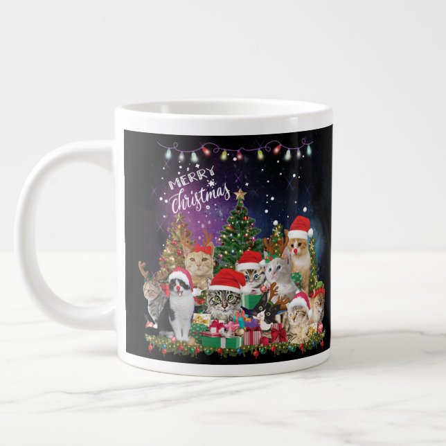Taza De Café Gigante Gatos Feliz Navidad Luz (Izquierda)