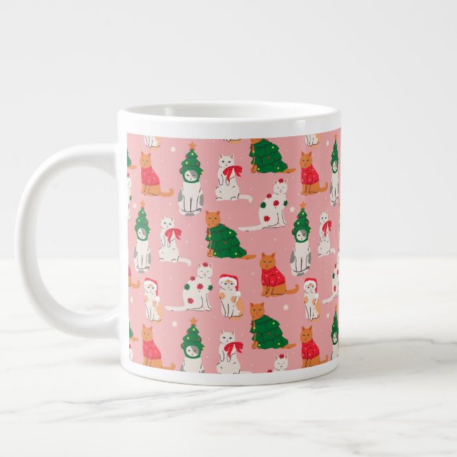 Taza De Café Gigante Gatos navidades en patrón de vestimenta festiva (Izquierda)