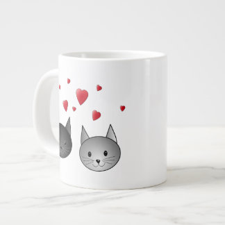 Taza De Café Gigante Gatos negros y grises lindos, con los corazones