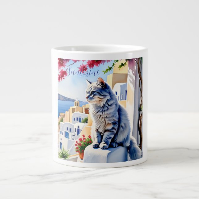 Taza De Café Gigante Gatos y belleza de Santorini (Frente)