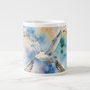 Taza De Café Gigante Gaviotas acuarela Patrón continuo Hogar costero