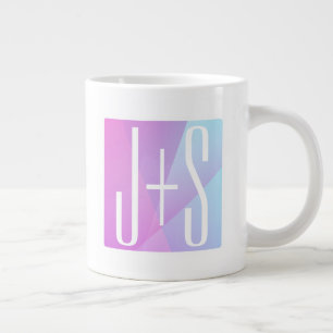 Taza De Café Gigante Genial Geométrico Rosa y Morado   Iniciales de Par
