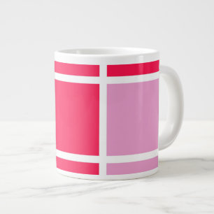 Taza De Café Gigante Geométricas de cuadrados de líneas blancas rosadas