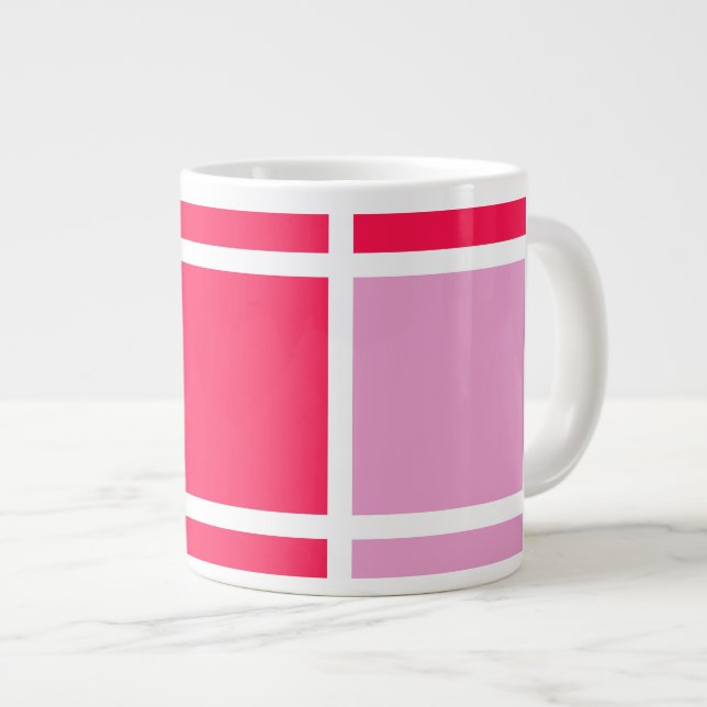 Taza De Café Gigante Geométricas de cuadrados de líneas blancas rosadas (Derecha)