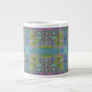 Taza De Café Gigante Geométrico verde azul púrpura