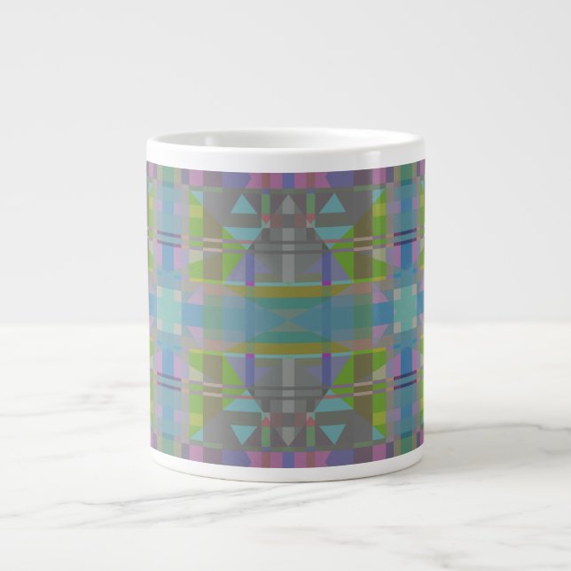 Taza De Café Gigante Geométrico verde azul púrpura (Frente)