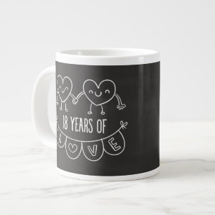 Taza De Café Gigante Gift Chalk Hearts, 18 Aniversario