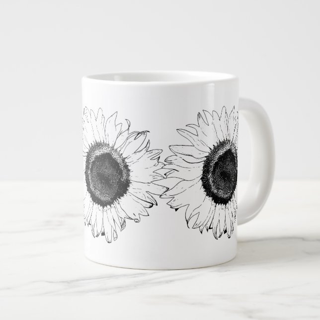 Taza De Café Gigante Girasol blanco y negro (Derecha)
