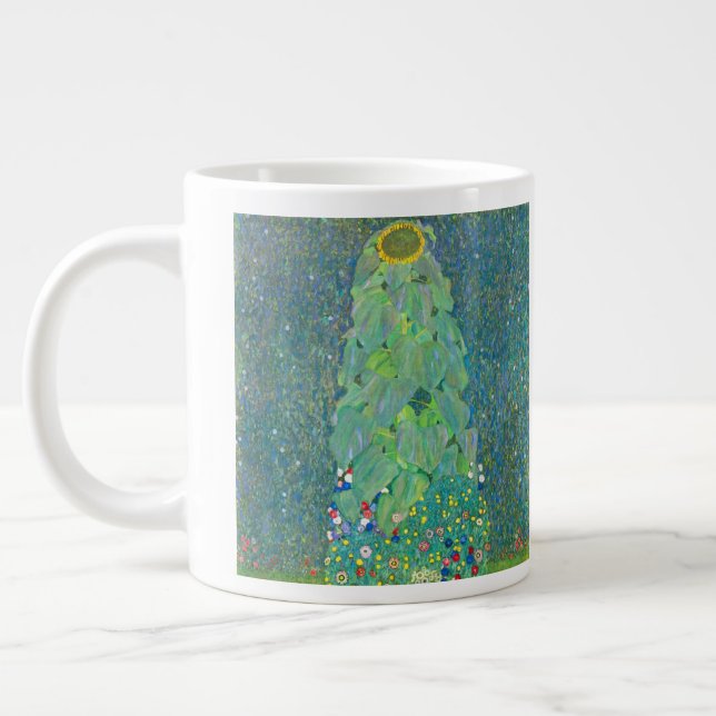 Taza De Café Gigante Girasol de Klimt, flores antiguas Art Nouveau (Izquierda)