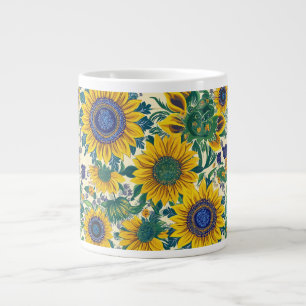 Taza De Café Gigante Girasoles arte popular ucraniano Petrikivka