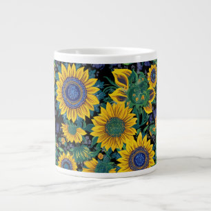 Taza De Café Gigante Girasoles arte popular ucraniano Petrikivka