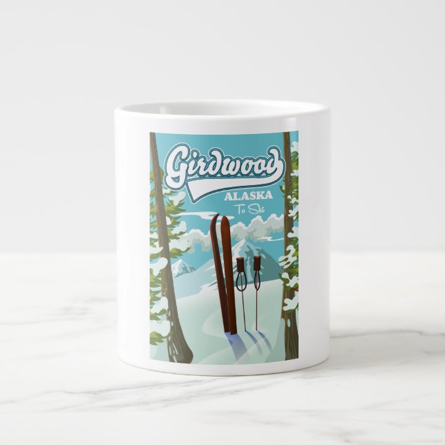 Taza De Café Gigante Girdwood Alaska a esquiar (Frente)