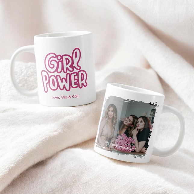 Taza De Café Gigante Girl Power Pink Cute Lettering Photo Mother's Day (Subido por el creador)