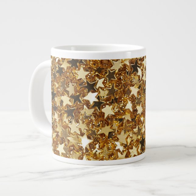Taza De Café Gigante Glitzy Gold Glam Sparkle Stars (Izquierda)
