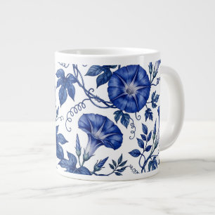 Taza De Café Gigante Glorias de la Mañana Azules Cobalto Estilo Delft B
