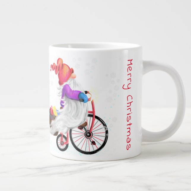 Taza De Café Gigante Gnome divertido con bicicletas y regalos - Feliz N (Derecha)