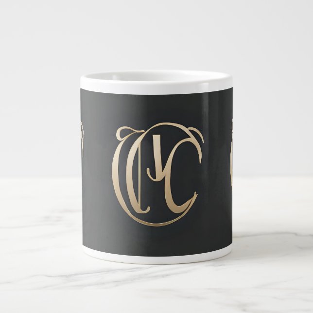 Taza De Café Gigante Gold Monogram Initial Mug - Personalized Gift (Frente)