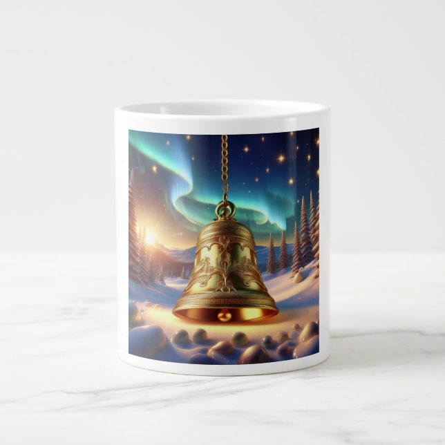 Taza De Café Gigante Golden Christmas Bell In A Snowy Winter Scene (Frente)