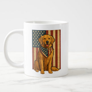 Taza De Café Gigante Golden Retriever Bandera Americana