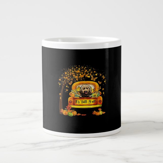 Taza De Café Gigante Goldendoodle Fall Y'all Pumpkin de Acción de Graci (Frente)