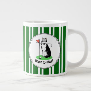 Taza De Café Gigante Golf Siberian Husky (negro) Perro jugando Cute Gra