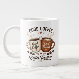 Taza De Café Gigante Good Coffee Good Friends mit zwei Kaffeetassen