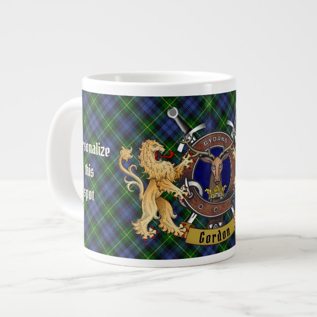 Taza De Café Gigante Gordon Clan Badge & Tartan Personalizado (Izquierda)