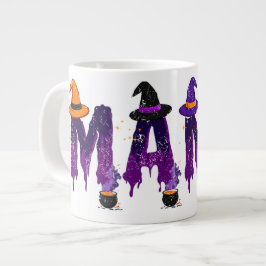 Taza De Café Gigante Gorra y ollas de bruja morado y mami negra