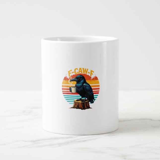 Taza De Café Gigante Gothic Raven Funny Halloween F-Caw-F Coffee Crow V (Frente)