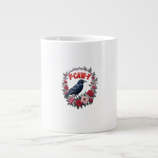 Taza De Café Gigante Gothic Raven Funny Halloween F-Caw-F Crow Vintage  (Frente)