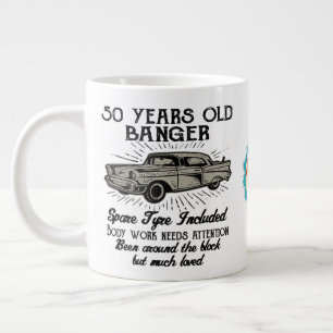 Taza De Café Gigante Gracioso 50 cumpleaños Retro Car Banger Agregar f