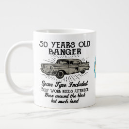 Taza De Café Gigante Gracioso 50 cumpleaños Retro Car Banger Agregar fe