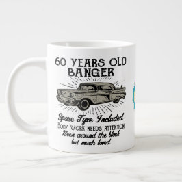 Taza De Café Gigante Gracioso 60 cumpleaños Retro Car Banger Agregar fe